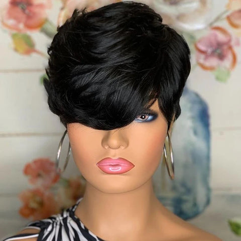 Image of Short Pixie Cut Wig Human Hair Black Women-FrenzyAfricanFashion.com