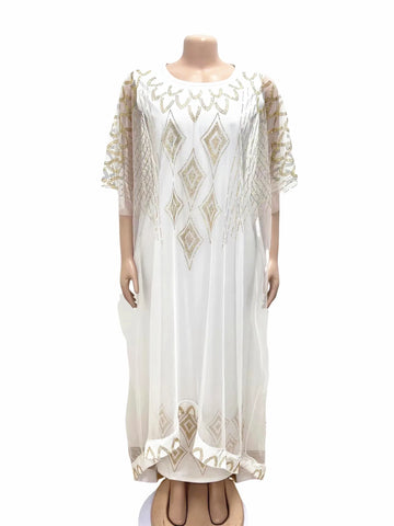 Image of Two-Piece Dresses Women Mesh Caftan Abaya Robe Clothes-FrenzyAfricanFashion.com