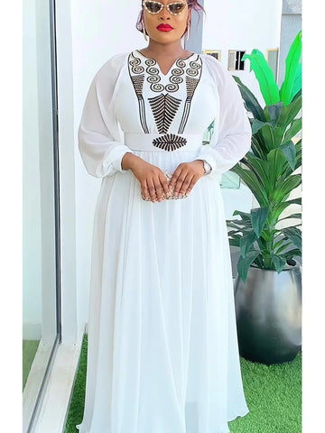 Image of African Maxi Dresses For Women 2024 Plus Size Evening Party Long Dress Africa Clothing Elegant Kaftan Muslim Chiffon Dress-FrenzyAfricanFashion.com