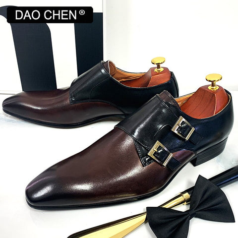 Image of DAOCHEN MEN&#39;S LOAFERS DOUBLE MONK STRAP SHOES GENUINE LEATHER LUXURY MAN DRESS SHOES MIX COLORS OFFICE WEDDING MEN CASUAL SHOES-FrenzyAfricanFashion.com