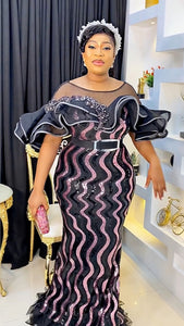 African Wedding Party Dresses for Women Spring Autumn African Women Sequined Short Sleeve Long Dress Dashiki African Dresses-FrenzyAfricanFashion.com