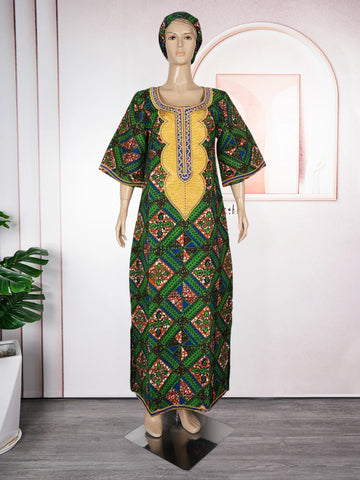 Image of H&D New African Dresses For Women Embroidery Bazin Floral Boho Dresses Ankara Rich Long Robes Nigeria Party Wedding Ramadan 2024-FrenzyAfricanFashion.com