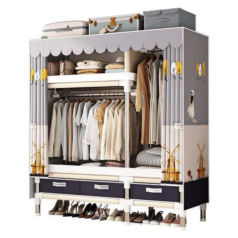 Image of Spacious & Durable Stainless Steel Wardrobe with Dustproof Cover: Ideal Organizer for Bedroom, Dorm, Home-FrenzyAfricanFashion.com