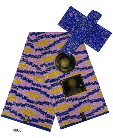 Image of Navy Kente Wax Print Ankara African Fabric Dress Craft DIY Cotton 4+2 yards-FrenzyAfricanFashion.com