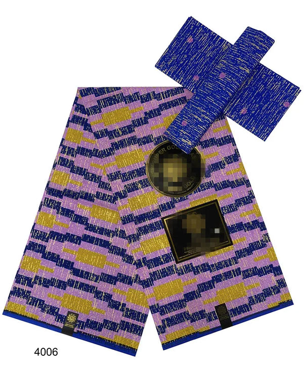 Navy Kente Wax Print Ankara African Fabric Dress Craft DIY Cotton 4+2 yards-FrenzyAfricanFashion.com