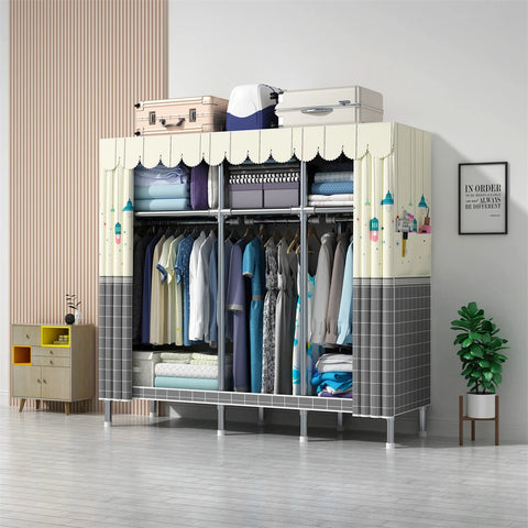 Image of Wardrobe Wardrobe with 23MM Steel Pipe Bedroom Foldable Cloth Wardrobe-FrenzyAfricanFashion.com