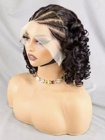 Image of Lace Frontal Wigs Loose Curly Bob Wig Remy Human Hair Natural Cornrow Braided Women hair-FrenzyAfricanFashion.com