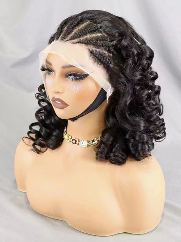 Image of Lace Frontal Wigs Loose Curly Bob Wig Remy Human Hair Natural Cornrow Braided Women hair-FrenzyAfricanFashion.com