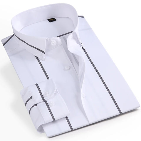 Image of Men's Fashion Long Sleeve Vrtical Stripe Dress Shirts Without Pocket Comfortable Standard-fit Versatile Casual Button-down Shirt-FrenzyAfricanFashion.com