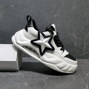 Chunky Sneaker Men Genuine Leather Cowhide Breathable Platform Board Shoes-FrenzyAfricanFashion.com