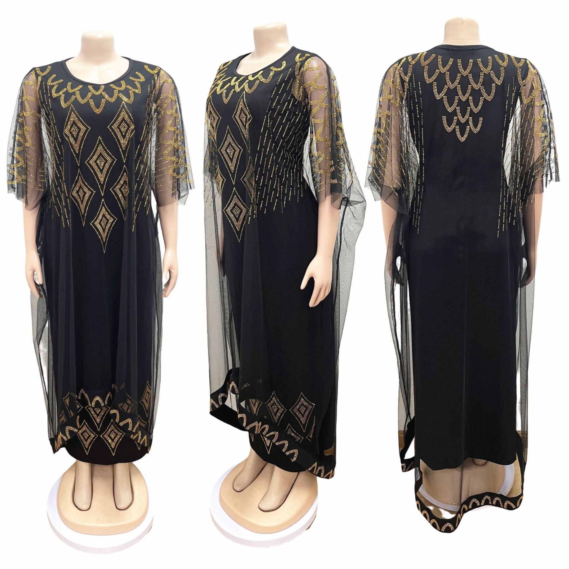 Two-Piece African Dresses Mesh Caftan Dress Abaya Clothes-FrenzyAfricanFashion.com