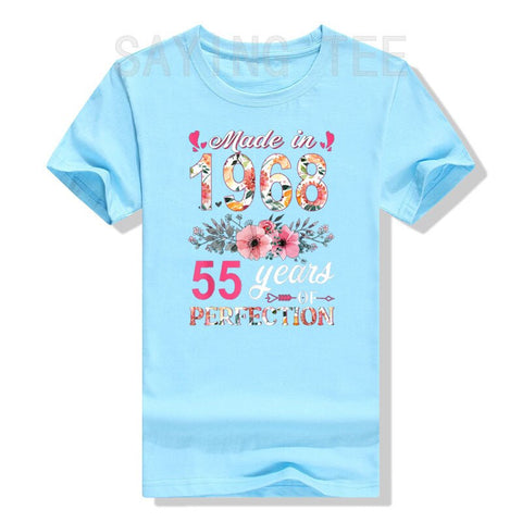 Image of Made In 1968 Floral 55 Year Old 55th Birthday Women's T-Shirt Flowers Print Graphic Tee Tops-FrenzyAfricanFashion.com