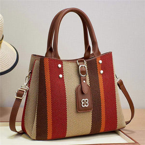 Business Women's New Handheld Crossbody Shoulder Tote Bag Striped Fashion Large Capacity Contrast Color Portable Satchel Handbag-FrenzyAfricanFashion.com