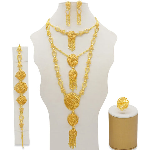 Image of Dubai Jewelry Sets Gold Color Necklace &amp; Earring Set For Women African France Wedding Party Jewelery Ethiopia Bridal Gifts-FrenzyAfricanFashion.com