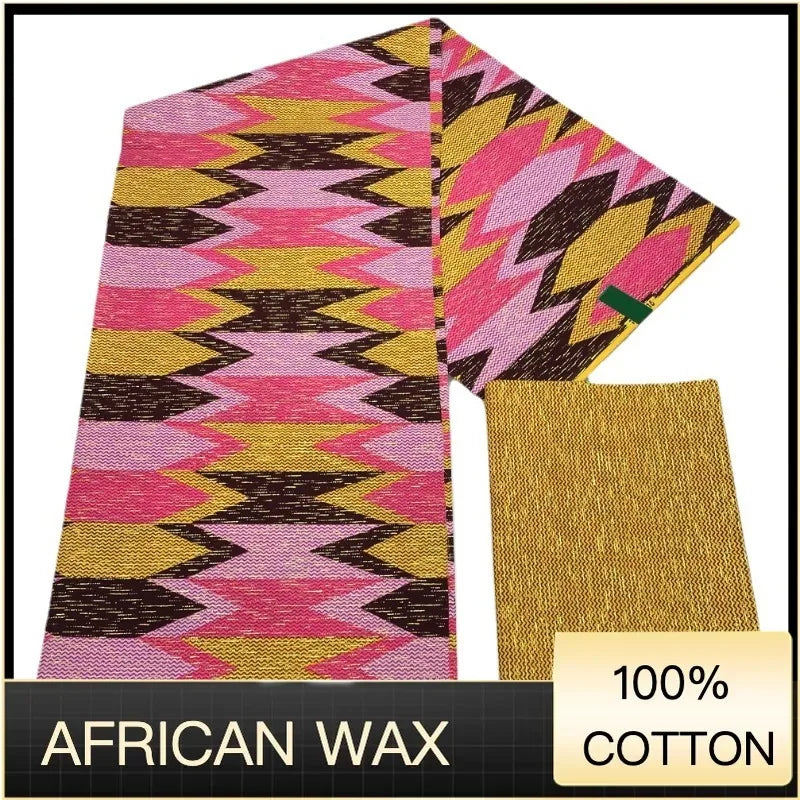 Ankara African Fabric kente gold Real Wax Dress Craft DIY Cotton 4+2yards-FrenzyAfricanFashion.com