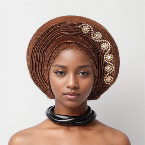 Image of African auto gele Headtie Wedding Party Headpiece Women Head Wraps Muslim Hat-FrenzyAfricanFashion.com