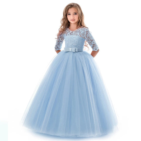 Image of Girls Lace Long Prom Gowns Bridesmaid Kids Dresses-FrenzyAfricanFashion.com