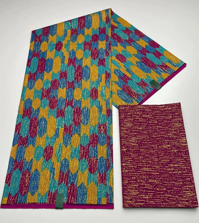 Kente Cotton African Print Wax Fabric 4+2yards Nigeria Ghana Style Sewing Dress Craft DIy-FrenzyAfricanFashion.com