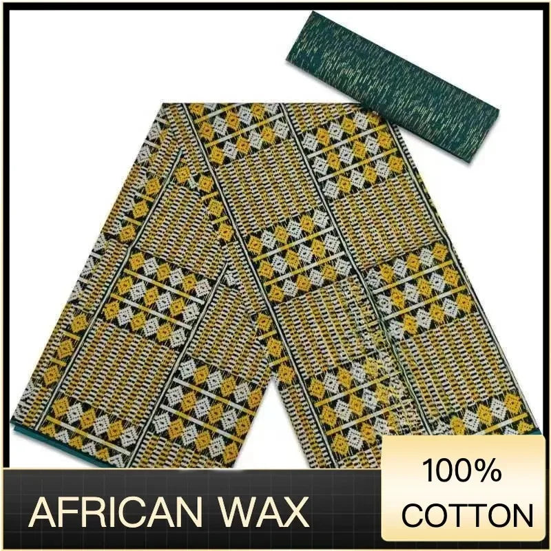 Ankara African Fabric kente gold Real Wax Dress Craft DIY Cotton 4+2yards-FrenzyAfricanFashion.com