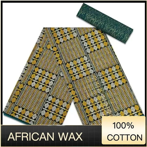 Image of Ankara African Fabric kente gold Real Wax Dress Craft DIY Cotton 4+2yards-FrenzyAfricanFashion.com