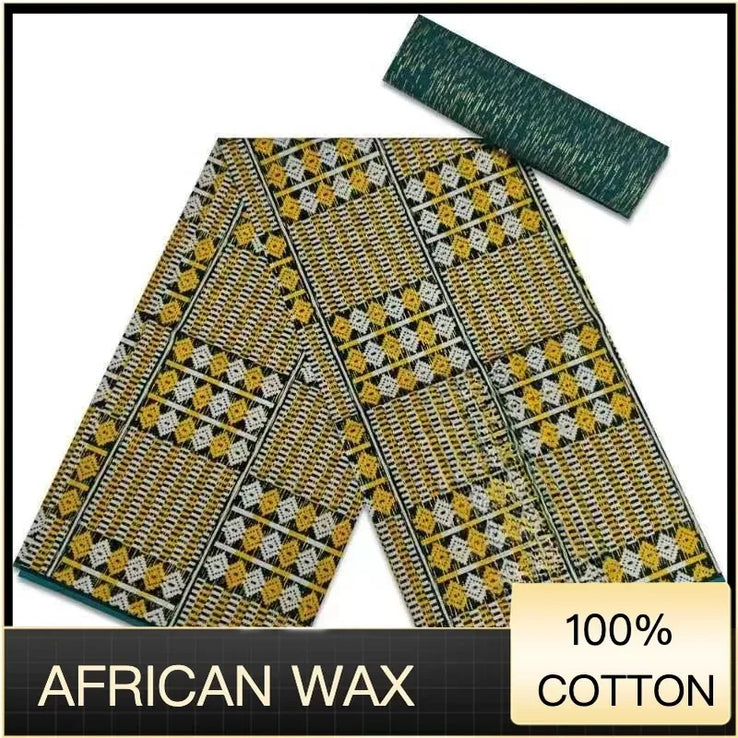 Ankara African Fabric kente gold Real Wax Dress Craft DIY Cotton 4+2yards-FrenzyAfricanFashion.com