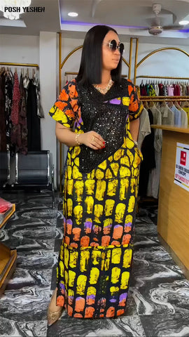 Image of Plus Size Abaya African Dresses Women Sequins Caftan Long Maxi Lenis-FrenzyAfricanFashion.com