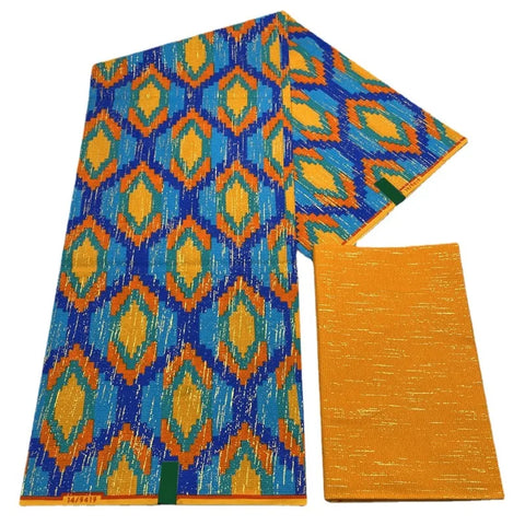 Image of Navy Kente Wax Print Ankara African Fabric Dress Craft DIY Cotton 4+2 yards-FrenzyAfricanFashion.com