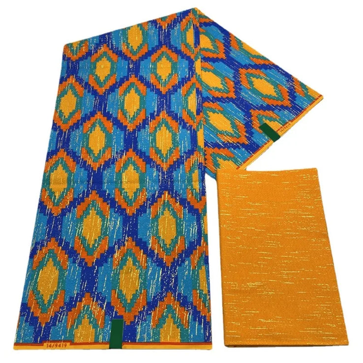 Navy Kente Wax Print Ankara African Fabric Dress Craft DIY Cotton 4+2 yards-FrenzyAfricanFashion.com