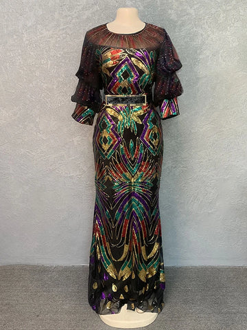 Image of Luxury Evening Dresses Women African Sequin Bodycon Mermaid Dress-FrenzyAfricanFashion.com