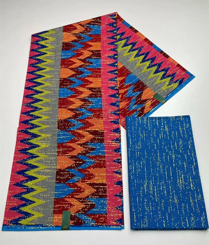 Image of Kente Gold Real Wax Fabric Nigeria Ghana Style Sewing Dress Craft Cotton Fabric 6 Yard (2 + 4)-FrenzyAfricanFashion.com