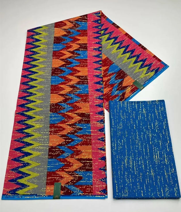 Kente Cotton African Print Wax Fabric 4+2yards Nigeria Ghana Style Sewing Dress Craft DIy-FrenzyAfricanFashion.com