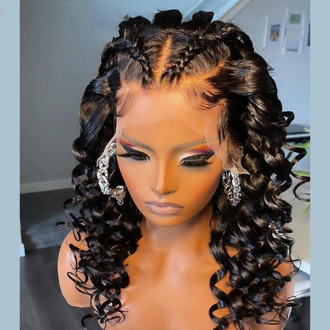 Image of Preplucked Synthetic Soft 26Inch Long Black Curly 180Density Deep Wave Lace Front Wig For African Women Babyhair Daily Cosplay-FrenzyAfricanFashion.com