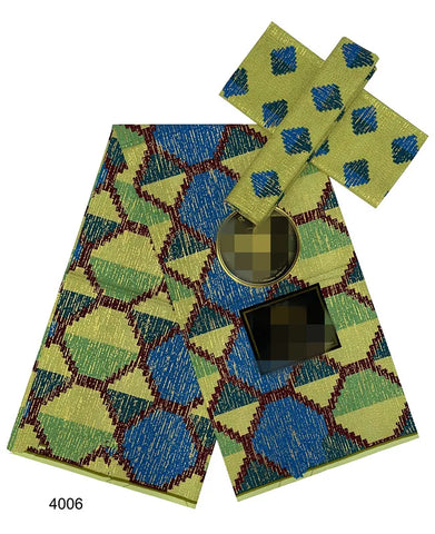 Image of Navy Kente Wax Print Ankara African Fabric Dress Craft DIY Cotton 4+2 yards-FrenzyAfricanFashion.com