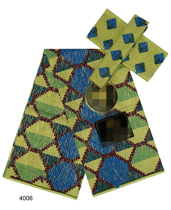 Navy Kente Wax Print Ankara African Fabric Dress Craft DIY Cotton 4+2 yards-FrenzyAfricanFashion.com