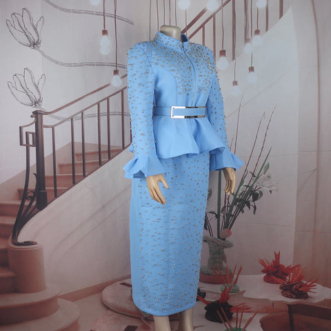 Image of luxury women's elegant dress suit Mesh fabric turkey dresses for women luxury rhinestone african dress-FrenzyAfricanFashion.com