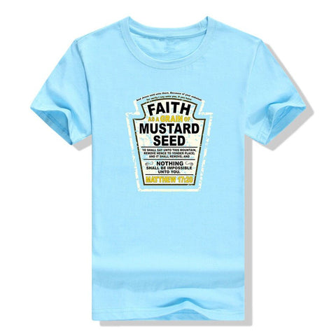 Image of Faith As A Grain of Mustard Seed Women&#39;s and Men&#39;s Christian Parody T-Shirt Tops Funny Aesthetic Clothes Short Sleeve Blouses-FrenzyAfricanFashion.com