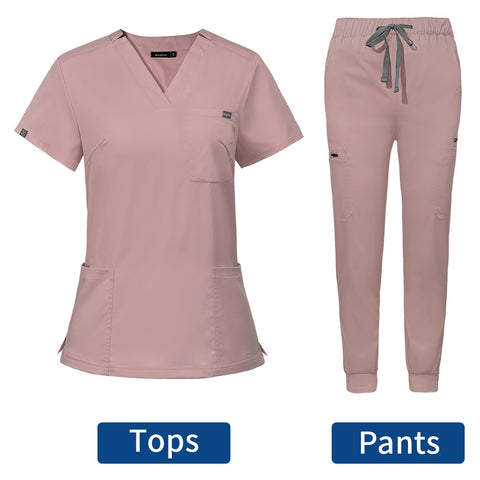 Image of Hospital Doctor Nursing Uniform Women Wholesale Casual Short Sleeved V-neck Jogger Suits Nurse Pharmacy Working Medical Uniforms-FrenzyAfricanFashion.com