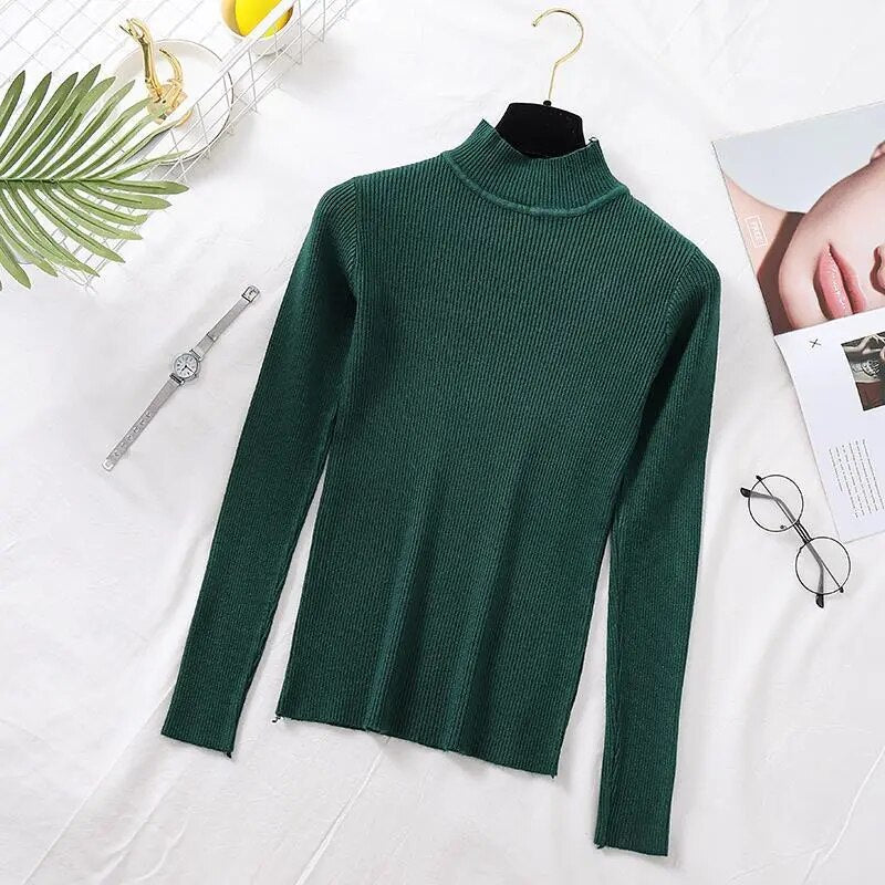 Women Sweater Turtleneck Knitted Long Sleeve Winter Black Pullover-FrenzyAfricanFashion.com