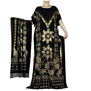 Abaya Dress Short Sleeve Cotton Loose Robe With Big Scarf Maxi-FrenzyAfricanFashion.com