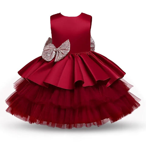 Image of Toddler Baby Girl Dress Big Bow Baptism Dress-FrenzyAfricanFashion.com