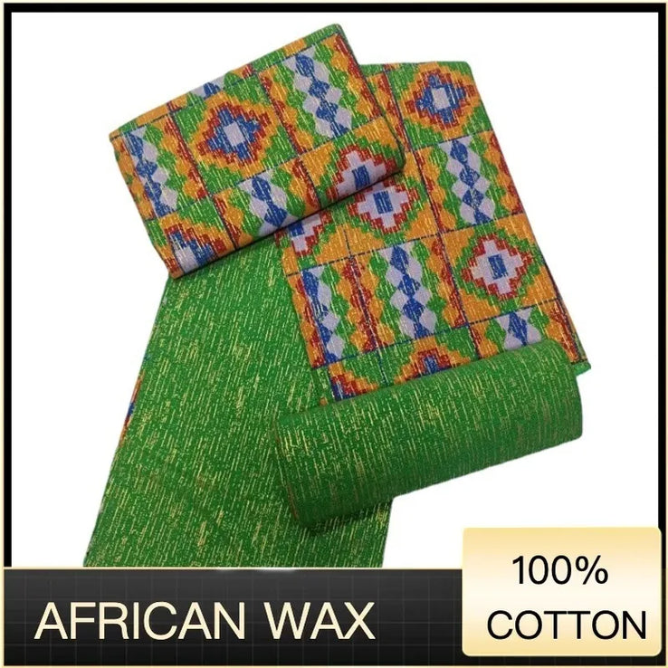 Ankara African Fabric kente gold Real Wax Dress Craft DIY Cotton 4+2yards-FrenzyAfricanFashion.com