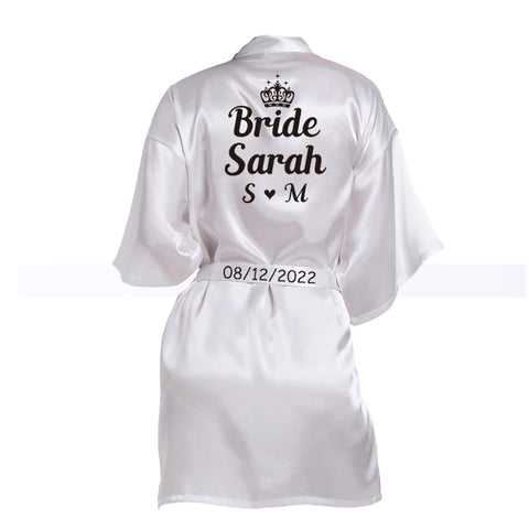 Image of Customized Logo Wedding Bathrobe Faux Silk Bridal Robe Bride Bridesmaid Wedding Robes Woman Bachelorette Hen Party-FrenzyAfricanFashion.com