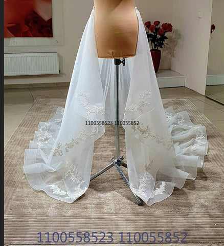 Image of Detachable Wedding train, Removable train, Wedding overskirt, detachable skirt lace appliqué skirt-FrenzyAfricanFashion.com