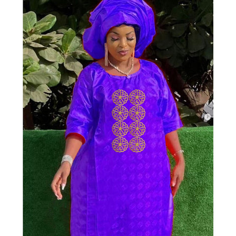 Image of Turkey Dresses For Women African Designer Bazin Riche Evening Gowns Large Size Original Basin Headscarf With Dashiki Robe Cloth-FrenzyAfricanFashion.com