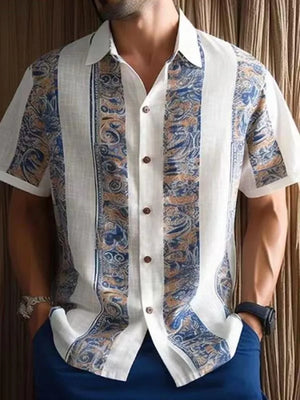 Hawaiian 3D geometric printing short sleeved top for men's vacation casual shirt-FrenzyAfricanFashion.com