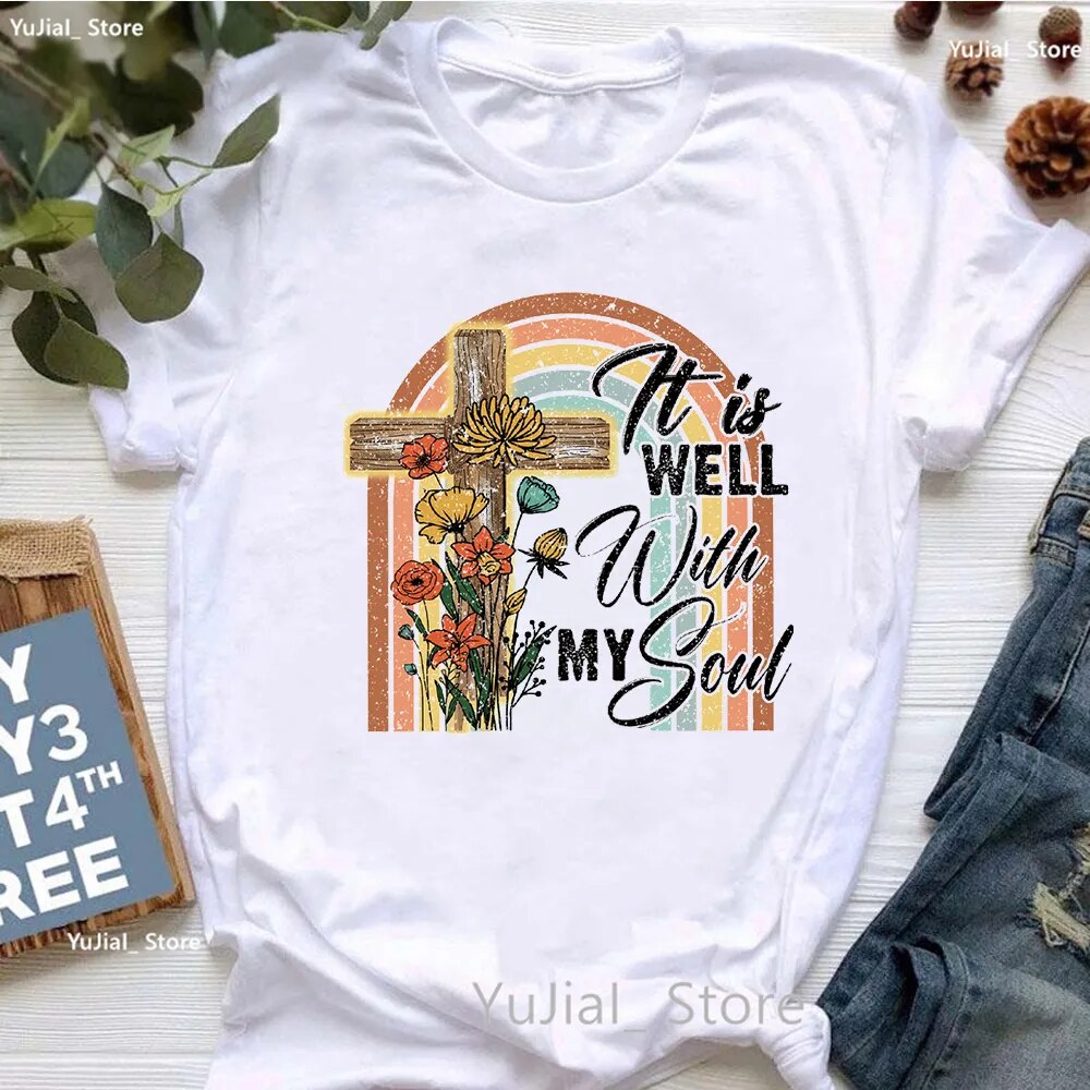 All My Hope Is In Jesus Graphic Print T-Shirt Women-FrenzyAfricanFashion.com