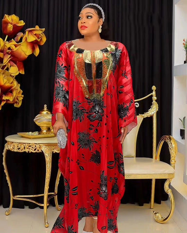 Image of Maxi Dresses Women BouBou Floral Silk Abaya-FrenzyAfricanFashion.com