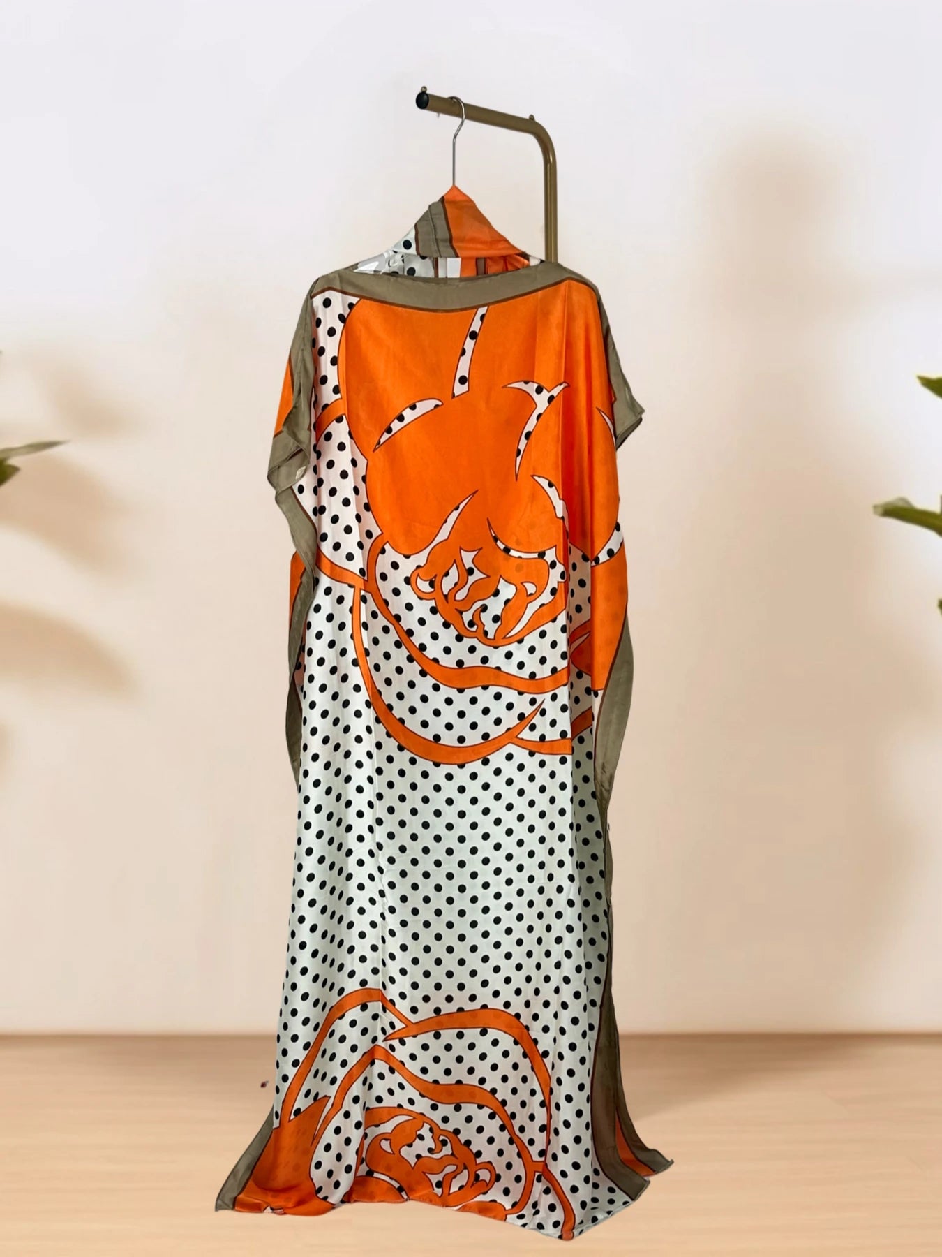 Round Necked Kaftan Dress, Fashionable Bat Sleeve Loose Fitting Dress with Scarf, Women's Clothing-FrenzyAfricanFashion.com