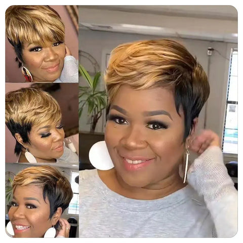 Image of Short Straight Pixie Cut Hair Bob Wig Honey Gold Woman-FrenzyAfricanFashion.com