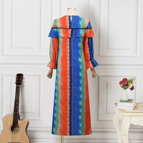 Image of VONDA Elegant Maxi Dress 2023 Women Long Sleeve Ruffled Sundress Fashion Vintage Printed Loose Robe Casual Bohemian Vestidos-FrenzyAfricanFashion.com